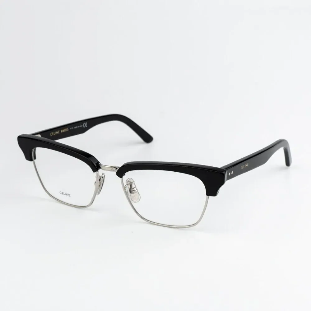 SALE! NEW Celine CL50026U 016 Shiny Palladium Black Women Square Eyeglasses